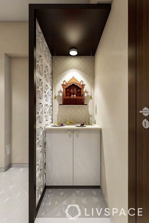 See How We Furnished This Home Completely From Our Catalogue Small Pooja Room Design, Pooja Room Design Ideas, 2bhk Flat Interior Design, Small Flat Interior, Mandir Designs, Flat Interior Design, Mandir Design, Temple Design For Home, Small House Interior