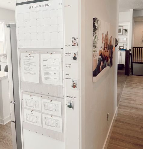 Kitchen Grocery List Board, Acrylic Calendar Wall Decor, Command Station In Kitchen, Homework Command Center, Simple Family Command Center, Kitchen Command Center Cabinet, Command Center Side Of Fridge, Acrylic Command Center Ideas, Small Family Command Center