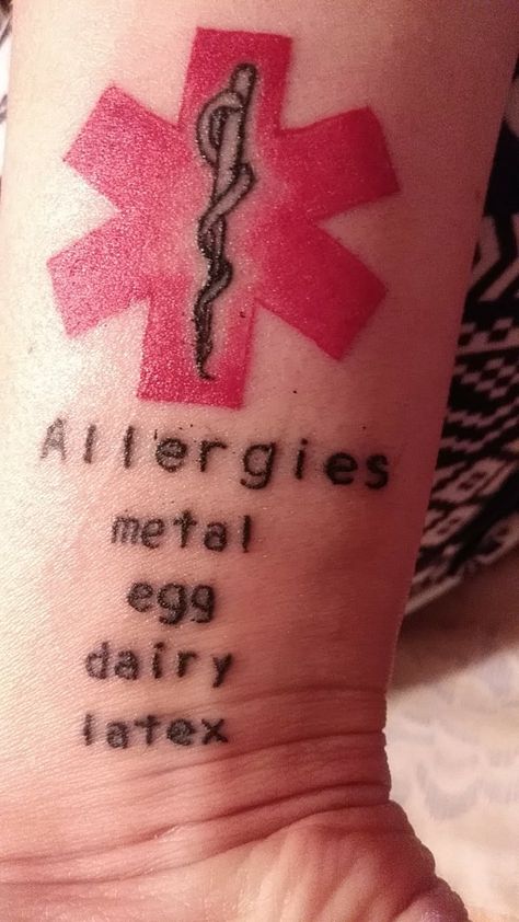 Allergy Tattoo Medical, Allergy Tattoo Ideas, Allergy Tattoo, Tattoo Allergy, Medical Alert Tattoo, Medical Tattoo, Medical Alert, Be Safe, Allergies