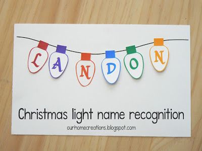 Christmas Name Recognition Activities, Christmas Lights Name Preschool, Christmas Light Names Preschool, Christmas Light Name Craft, Christmas Name Activities, Preschool Classroom Christmas Decoration, Preschool Bees, Preschool Pumpkins, Prek Christmas