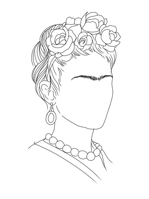 Freida Kahlo Embroidery, Embroidery Frida Kahlo, Frida Kahlo Drawing Simple, Frida Kahlo Crafts, Frida Kahlo Sketch, Frida Drawing, Frida Kahlo Line Art, Frida Kahlo Embroidery, Frida Kahlo Drawing