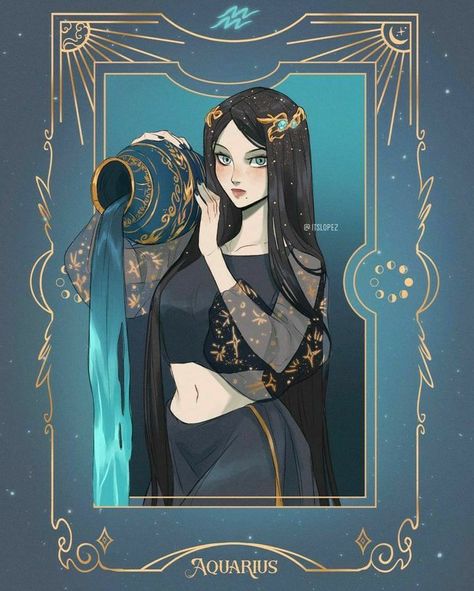 Laia Lopez Art, Aquarius Character, Itslopez Art, Laia Lopez, Instagram Barcelona, Aquarius Art, Zodiac Characters, Mythology Art, Pinturas Disney