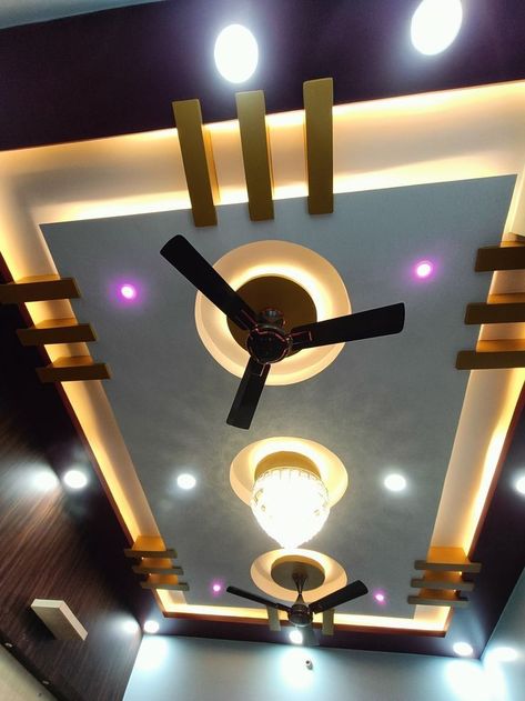 Fall Ceiling With Two Fans, Hall Pop Ceiling Design Modern 2 Fan, False Ceiling Design With Fan, Double Fan False Ceiling Design, Latest Pop Design For Bedroom, Wall Artifacts, Hall Pop, Latest False Ceiling Designs, Pop Design For Hall