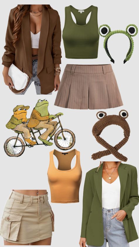 halloween - frog and toad Halloween Costume Out Of Your Closet, Duo Characters Costumes, Simple Duo Costume Ideas, Niche Duo Costumes, Frog Costume Aesthetic, Niche Halloween Costumes Duo, Frog And Toad Halloween Costume, Toad Diy Costume, Zelda And Link Costumes