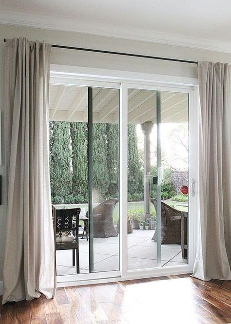 25+ Best Patio Door Curtain Ideas & Designs - Window Dressing Ideas Patio Door Window Treatments, Sliding Glass Door Window Treatments, Glass Door Coverings, Living Room Sliding Doors, Patio Door Coverings, Glass Door Curtains, Sliding Glass Door Curtains, Sliding Glass Door Window, Sliding Door Window Treatments