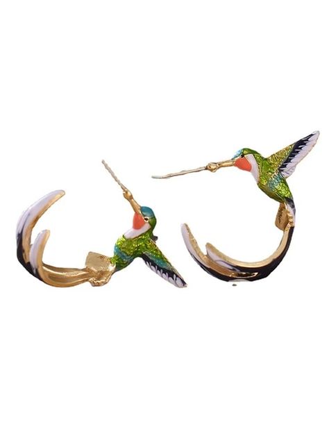 Features: Item Type: Handmade Ring  Gender: Female Process: Handmade Material: Copper Color: Green Hummingbird Accessories, Gift Ideas For Moms, No Ordinary Girl, Hummingbird Earrings, Quirky Jewelry, Ear Style, Earrings Colorful, Dope Jewelry, Funky Jewelry