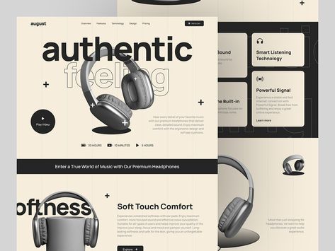 august - Electronic Headphone Landing Page Website by kevynryandana on Dribbble Headphone Website Design, Mailer Design, Landing Page Website, Ui Ux Design, Product Packaging, Presentation Design, Ux Design, Lettering Design, Page Design