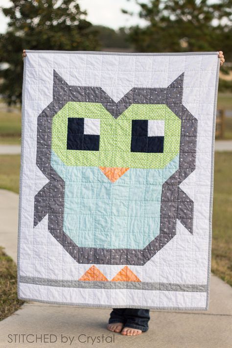 Owl Quilt Pattern, Owl Baby Quilts, Kid Quilts Patterns, Bird Quilt Blocks, Owl Quilts, Colchas Quilting, Pixel Quilting, Owl Quilt, Quilt Square Patterns