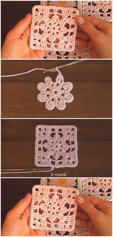 Crochet Easy Lace Motif Granny Square - Love Crochet Motif Granny Square, Granny Square Häkelanleitung, Easy Granny Square, Granny Square Haken, Tote Crochet, Bag Macrame, Granny Square Crochet Patterns Free, Confection Au Crochet, Crochet Easy