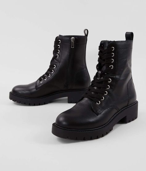 Steve Madden Guided Leather Combat Boot - Women's Shoes in Black | Buckle Leather Combat Boots Women, Womens Combat Boots, Rock Punk, Leather Lace Up Boots, Combat Boot, Boots Women Fashion, Womens Shoes High Heels, Black Leather Boots, Womens Shoes Wedges