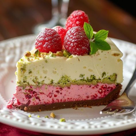 Pistachio Raspberry, Crunch Cheesecake, Pistachio Cheesecake, Dessert Candles, Raspberry Sauce, Cheesecake Filling, Fresh Raspberries, Raspberry Cheesecake, Coffee Dessert