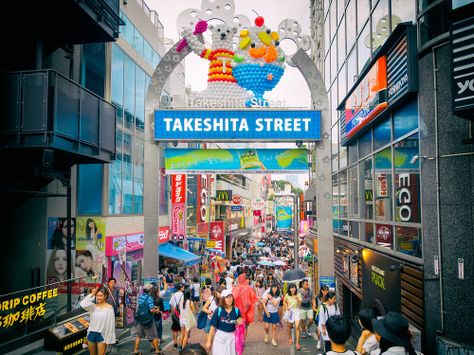 Harajuku’s most famous street. | Tokyo Fashion Takeshita Dori, Japanese Fashion Street, Family Mart, Takeshita Street, Japan Bucket List, St Street, Harajuku Japan, 9 Lives, Turning Japanese