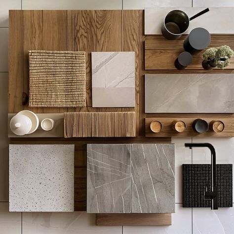 This kitchen embodies the Wabi-Sabi and Japandi aesthetics, merging minimalist Japanese principles with Scandinavian functionality. The space features natural materials, predominantly light wood, creating a warm and inviting atmosphere. Open shelving showcases simple, elegant kitchenware, enhancing the clean and uncluttered look. The large windows and skylights flood the area with natural light, blurring the boundaries between indoors and outdoors and highlighting the organic textures and fin... Japandi Style Home, Wabi Sabi Kitchen, Japandi House, Japandi Home Decor, Neutral Interior Design, Japandi Interior Design, Mood Board Interior, Japandi Home, Minimalist Japanese