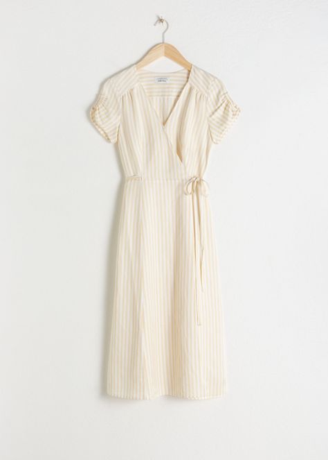 Striped Linen Dress, Wrap Dresses, Midi Wrap Dress, Everyday Dresses, Fashion Story, Striped Linen, Looks Vintage, Linen Dress, Look Fashion