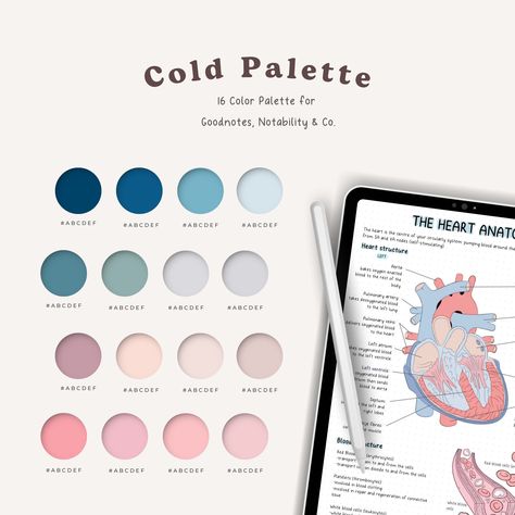 Cold Winter Palette, Digital Planner Color Swatches, Design Ideas Color Palette, GoodNotes Notability Digital Inserts, iPad Tablet, Download printablesplanners #readingplanner #smallbusinessplanner #custom⏲ Digital Planner Colour Palette, Goodnotes Colors Palette, Note Design Layout, Goodnotes Colour Palette, Cold Winter Palette, Colors For Goodnotes, Goodnotes Color Code, Good Notes Color Palette, Goodnotes Inspiration