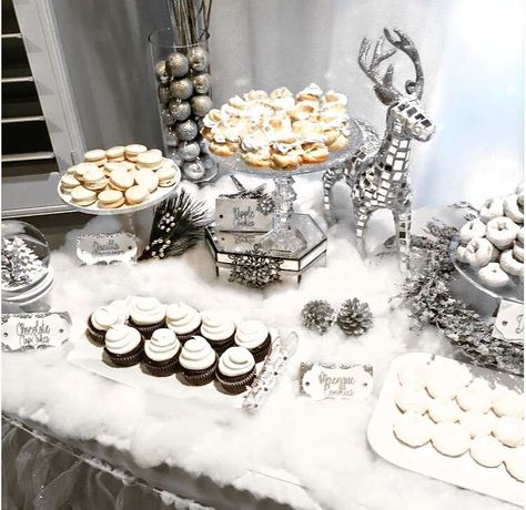 Winter Wonderland Christmas/Holiday Party Ideas | Photo 4 of 5 | Catch My Party Schnee Party, Winter Wonderland-party, Winter Wonderland Christmas Party, White Christmas Party, Buffet Dessert, White Party Decorations, Snow Party, Wonderland Christmas, Winter Onederland Party