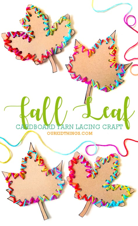 Autumn Leaves Activities, Autumn Yarn Crafts, Fine Motor Autumn Activities, Autumn Craft Activities, Cardboard Fall Crafts, Fall Craft Ideas For Teens, Fall Cardboard Crafts, Autumn Kindergarten Crafts, Preschool Autumn Crafts