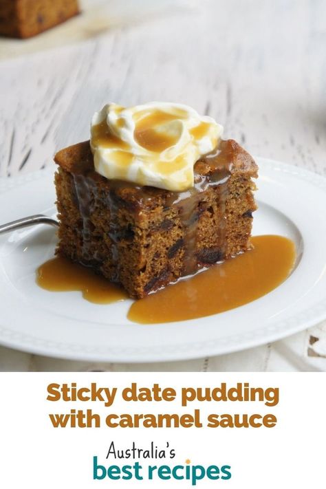 Hot Dessert Recipes, Australian Desserts, Sticky Pudding, Hot Puddings, Caramel Sauce Recipe, Hot Desserts, Sticky Date, Sticky Date Pudding, Date Pudding