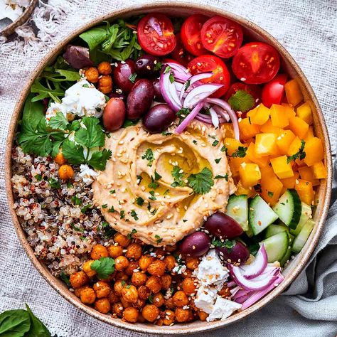 Mediterranean Bowls - The Big Man's World ® Keto Greek Bowl, Quinoa Sushi Bowl, Vegetable Quinoa Bowl, Meal Prep With Chickpeas, Quinoa Dinner Bowls, Roasted Chickpeas Bowl, Mediterranean Salad Bowl, Hummus Bowl Vegan, Gut Healthy Salad Recipes