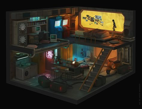 ArtStation - Cyberpunk room. , Olga Orlova Cyberpunk Interior Design, Scifi Room, Cyberpunk Bedroom, Cyberpunk House, Cyberpunk Apartment, Cyberpunk Interior, Futuristic Room, Sci Fi Room, Cyberpunk Room