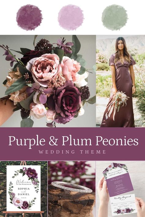 Grape Wedding Colors, Plum Bridesmaids Dresses, Black Purple And Sage Wedding, Plum And Sage Green Wedding, Plum Green Wedding, Emerald Green And Plum Wedding, Plum And Blush Wedding, Plum Wedding Theme, Plum Wedding Ideas