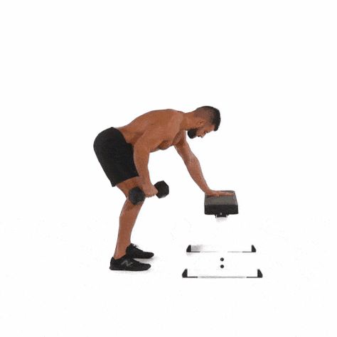 Standing Dumbbell Single Arm Supported Row Early Morning Workout Routine, Bodybuilding Chest Workout, Exercises With Weights, Hockey Workouts, Dumbbell Row, Free Weight Workout, One Song Workouts, Single Arm Row, Morning Workout Routine