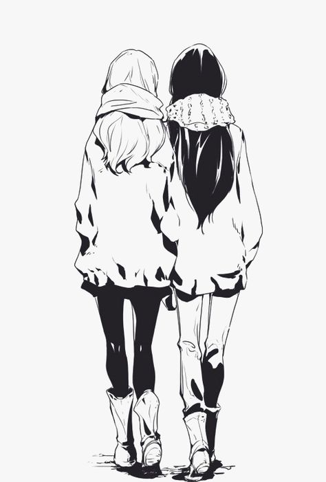 -0n0- totally missing my friend because this would be her and I taking walks. Best Friend Drawings, Bff Drawings, Drawings Of Friends, Bff Pictures, Fete Anime, Arte Fantasy, Two Girls, Anime Best Friends, Best Friends Forever