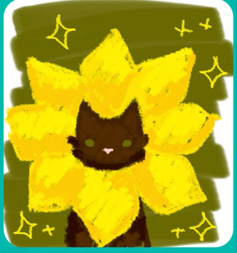 sunflower cat black cat doodle art cute aesthetic noteit Cute Sunflower Drawing, Yellow Cat Drawing, Sunflower Pixel Art, Black Cat Doodles, Sunflower Pfp, Sunflowers Drawing, Sunflower Digital Art, Sunflower Doodle, Cat Sunflower