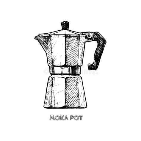 Illustration about Vector hand drawn illustration of moka pot in vintage engraved style. isolated on white. Illustration of caffeine, macchinetta, engraving - 100058327 Moka Pot Drawing, Moka Pot Illustration, Moka Pot Tattoo, Coffee Pot Tattoo, Loose Sketching, Coffee Art Print, Coffee Tattoos, Coffee Drawing, Moka Pot