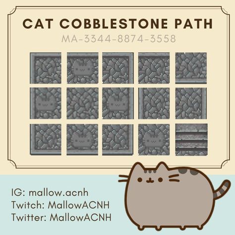 Acnh Pusheen, Acnh Path Codes Stone, Acnh Cobblestone Path Code, Cobblestone Path Acnh, Animal Crossing Cobblestone Paths, Acnh Tile Path, Acnh Paths Designs Stone, Acnh Cobblestone Paths, Acnh Stone Tile Code