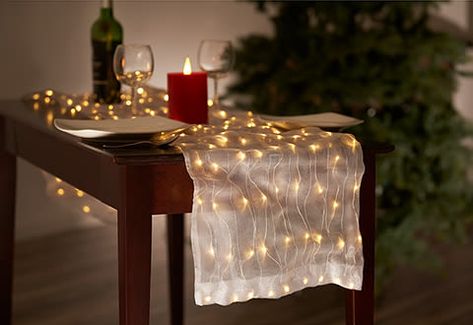 Fabric Runner, Warm White Led Lights, London Gifts, Platinum Credit Card, Silver Fabric, Sharper Image, Holiday Pillows, Gift Card Number, Batteries Not Included