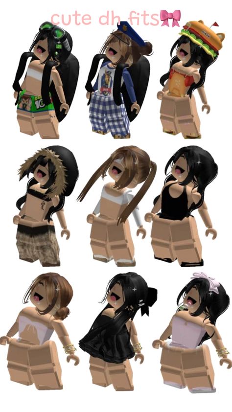 Dh girl fits #roblox #outfits #cute #female #chibi #pink #headless #y2k #core #bow Dh Roblox Girl Outfits, Goth Roblox Avatars, Y2k Core, Emo Roblox Outfits, Emo Roblox, Outfit Roblox, Eid Outfit, Rblx Fits, Y2k Emo