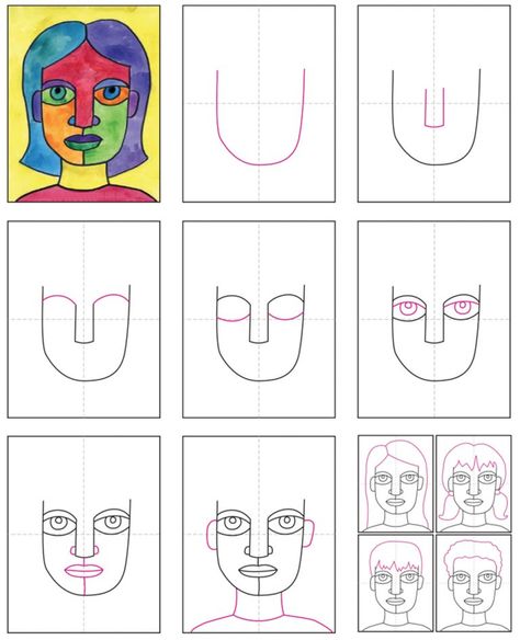 Draw an Abstract Self Portrait · Art Projects for Kids Art Integration Lessons, Portraits For Kids, Cubist Portraits, Self Portrait Drawing, Picasso Portraits, Self Portrait Art, Pablo Picasso Art, Draw Faces, Cubist Art