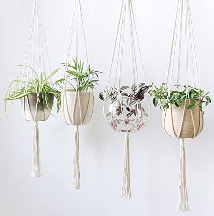 Amazon.com: Mkono Macrame Plant Hangers Simple Design Indoor Hanging Planter Decorative Flower Pot Holder Cotton Rope for Indoor Outdoor Home Decor, 6 Legs More Stable 40 Inch, 2 Pack: Kitchen & Dining Outdoor Plant Hanger, Instagram Props, Pot Gantung, Wall Planters Indoor, Wall Plant Hanger, Macrame Planter, Modern Boho Decor, Hanging Planters Indoor, Geometric Planter