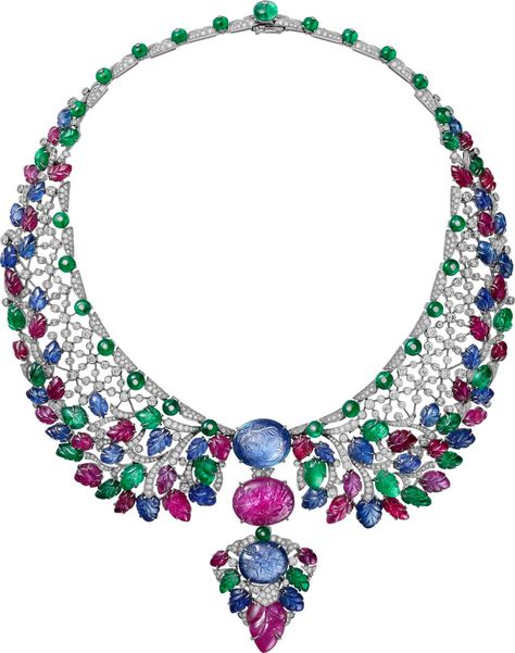 Boutique Cartier Genève: The Cartier Style: High Jewelry Exhibition Geneva - Luxferity New Necklace Designs, Jewelry Exhibition, Color Stones Jewelry, Bridal Diamond Necklace, Jewellery Exhibition, Antique Jewellery Designs, Big Necklace, High Jewellery, New Necklace