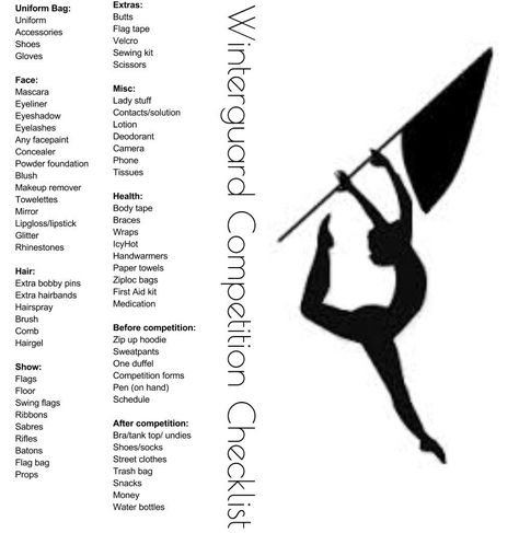 color guard checklist                                                                                                                                                      More Colorguard Bag Checklist, Color Guard Checklist, Color Guard Essentials, Color Guard Bag, Color Guard And Drumline Couples, Color Guard Bag Essentials, Color Guard Workouts, Winterguard Show Ideas, Winter Guard Show Ideas