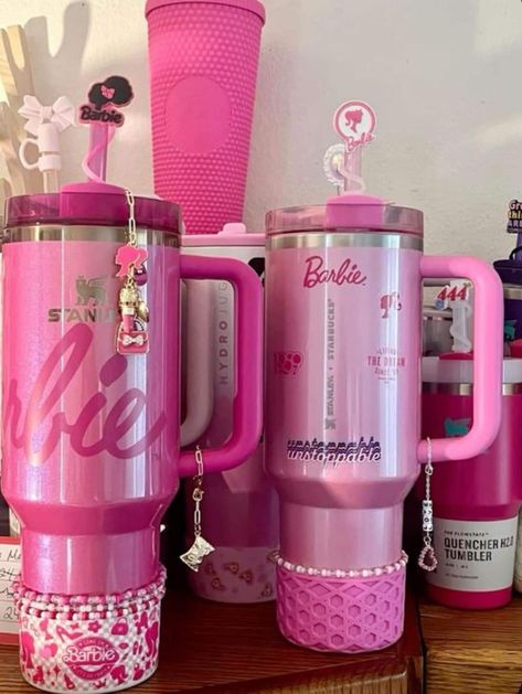 Barbie Stanley Cup, Pink Stanley Cup, Barbie Tumbler, Hot Pink Decor, Stanley Products, Fancy Cup, Trendy Water Bottles, Stanley Cups, Custom Starbucks Cup