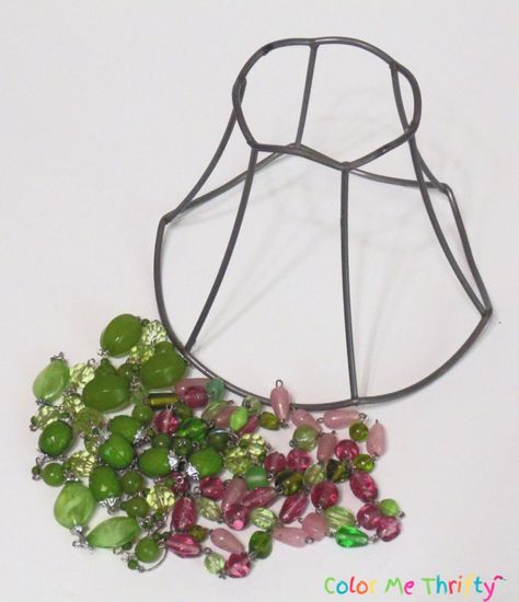 Thrift store lampshade gets repurposed to a cute tree wind chime with this easy diy tutorial. Flower Pot Wind Chime, Beaded Suncatchers Diy, Crystal Wind Chimes Diy, Diy Wind Chimes With Beads, Christmas Wind Chimes Diy, Chandelier Wind Chimes, Crafts With Beads Projects, Beaded Windchimes Diy, Wind Chimes Homemade How To Make Easy Diy