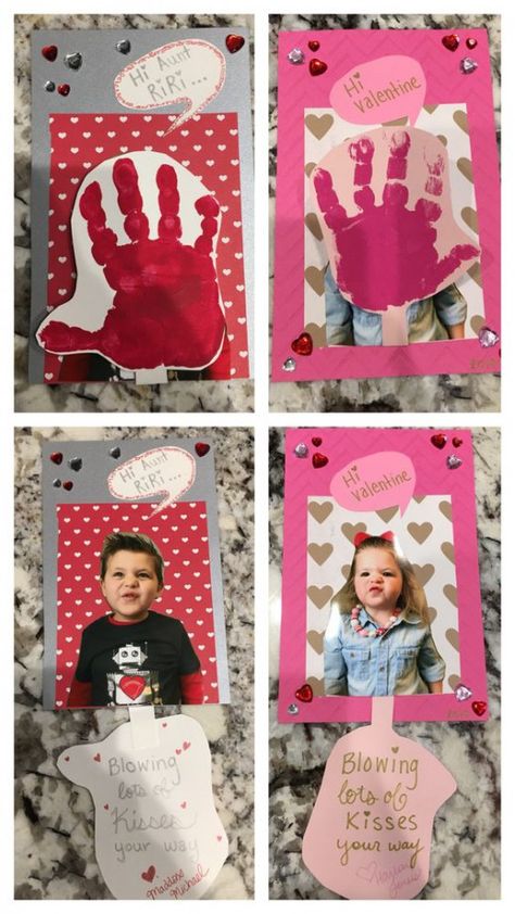 Valentines Cards From Toddlers, Valentines Blowing Kisses, Valentine Card For Grandparents, Valentine’s Day Crafts For Grandparents, Valentine’s Day Craft From Kids To Parents, Vday Gifts For Parents From Kids, Vday Handprint Art, Toddler Valentine Crafts With Photo, Preschool Valentine Handprint Craft