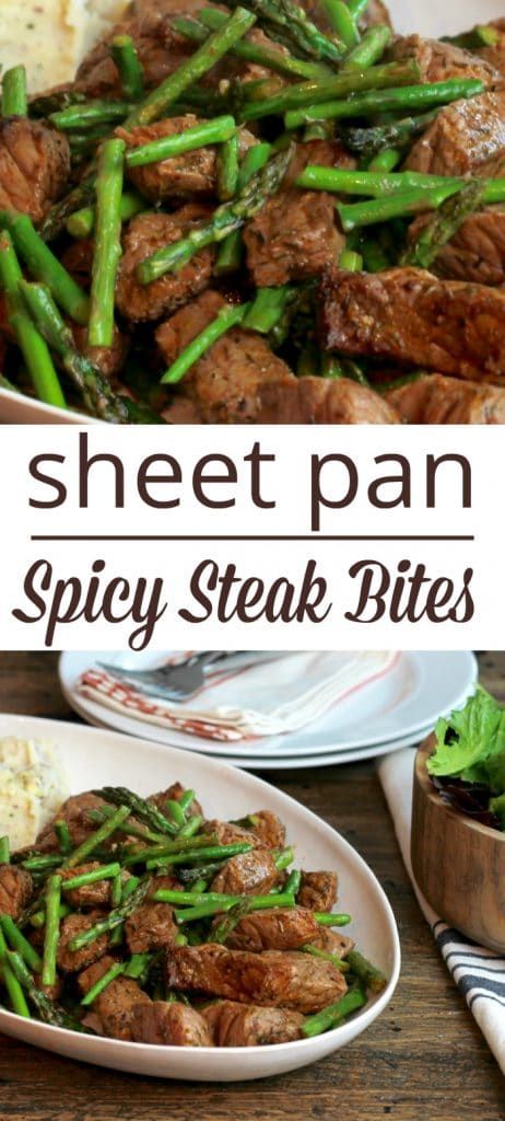 Broiled Steak Bites, Steak And Asparagus Sheet Pan Dinner, Steak Bites Sheet Pan Dinner, Sheet Pan Steak Bites And Potatoes, Sheet Pan Steak Bites, Steak And Asparagus Recipes, Steak With Asparagus, Sheet Pan Beef, Steak Mashed Potatoes