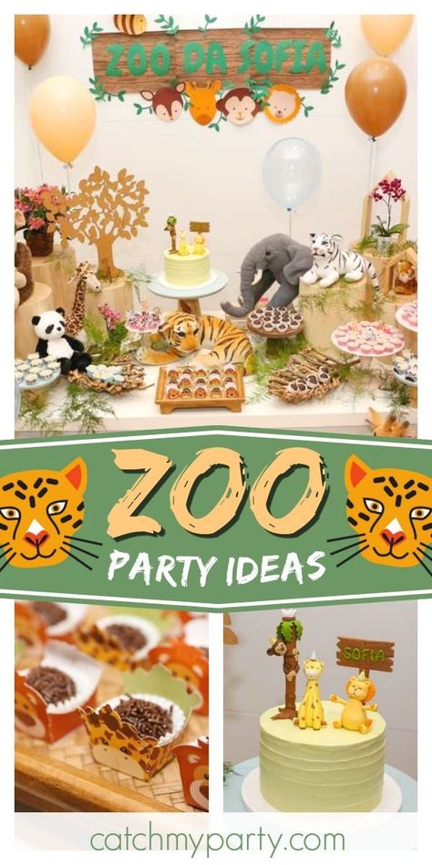 Zookeeper Birthday Party, Zoo Birthday Cake Ideas, Zoo Birthday Decorations, One Year Old Zoo Birthday, Two At The Zoo Birthday, Welcome To The Zoo Birthday, Zoo Animal Party Food, 3rd Birthday Zoo Theme, Zoo Themed 3rd Birthday Party