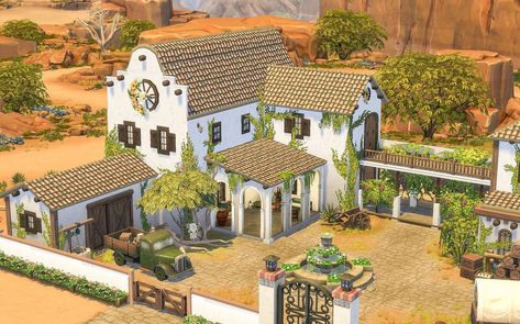 Sims Spanish Villa, Traditional Mexican House Hacienda Style, Sims 4 Hacienda, Hacienda Sims 4, Sims 4 Mexican House, Sims 4 Mexican Cc, Sims 4 Mexican, Mexican Architecture Traditional, Mexican Ranch House