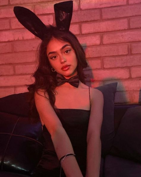 Bunny Ears, A Woman, Halloween, Wall, Black