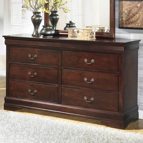 Alisdair 6 Drawer Dresser with Mirror Dark Brown Bedrooms, Ashley Furniture Bedroom, Queen Sleigh Bed, Traditional Dressers, Brown Dresser, Dresser Design, Brown Bedroom, Dresser Sets, Bedroom Dresser