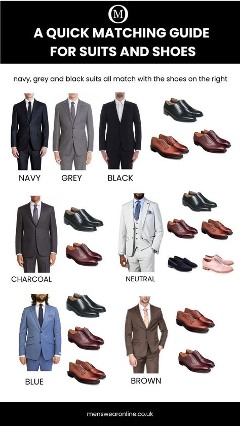 Find out how to match your wedding shoes to a suit. Check out our complete guide to finding your best wedding shoes! #wedding #groom #weddingguest #weddingsuit #weddingshoes Charcoal Suit Wedding, Mens Dress Shoes Guide, Best Wedding Shoes, Black Men Suits, Groom Tuxedo Wedding, Charcoal Wedding, Monochrome Weddings, Wedding Outfits For Groom, Fun Wedding Shoes