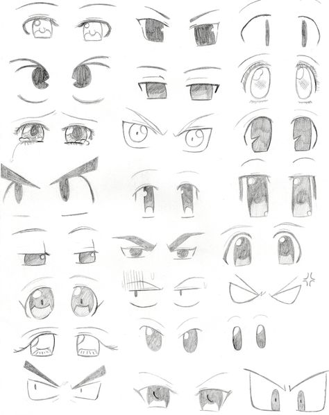 Different Anime Eye Styles, Eyes Basic Drawing, Drawing Manga Eyes, Art Sketches Anime Eyes, Easy Eye Tutorial Drawing, Anime Guidelines, Manga Eyebrows, Manga Eyes Reference, Manga Eyes Drawing