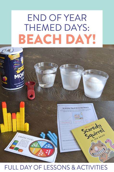 Celebrating Beach Day at the end of the year? These fun activities will keep students engaged and learning up through those last days of school! There is a themed beach activity for each subject area - click on over to the post to read more! Beach Classroom Transformation, Beach Day Activities For School, Beach Classroom, Last Days Of School, Summer School Activities, Beach Activity, End Of The Year Activities, End Of Year Party, Beach Week