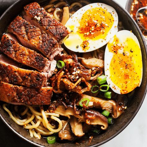 Crispy Duck Ramen with Porcini Mushrooms | Tried & True Recipes Duck Dinner Recipes, Easy Noodle Recipes, Duck Ramen, Fresh Ramen Noodles, Duck Breast Recipe, Crispy Duck, Bowl Of Noodles, Ramen Bowls, Tried And True Recipes