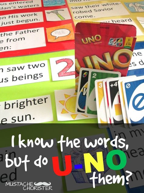 Uno Singing Time Review for LDS Primary Chorister January Singing Time Ideas, Love One Another Singing Time, I Will Be What I Believe Singing Time, Primary Music Ideas, Lds Primary Songs, Lds Music, Lds Primary Singing Time, Primary Games, Primary Presidency