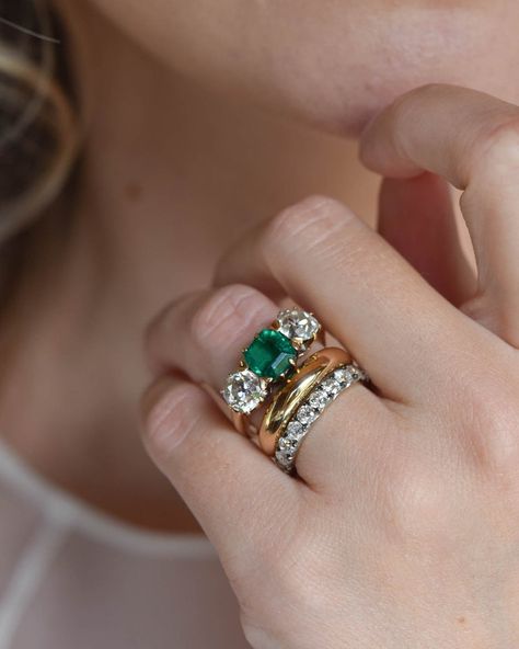 Vintage Emerald Rings, Erstwhile Engagement Rings, Emerald Three Stone Ring, Emerald Engagement Ring Vintage, Erstwhile Jewelry, Emerald Cut Diamond Engagement, Future Engagement Rings, Antique Engagement Ring, Everyday Ring